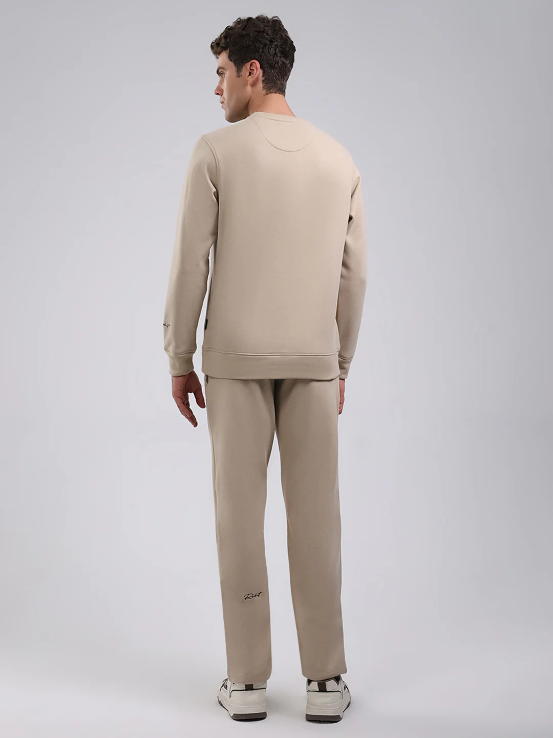 Rock.it Men Beige Solid Round Neck Full Sleeve Winter Tracksuit - Image 5