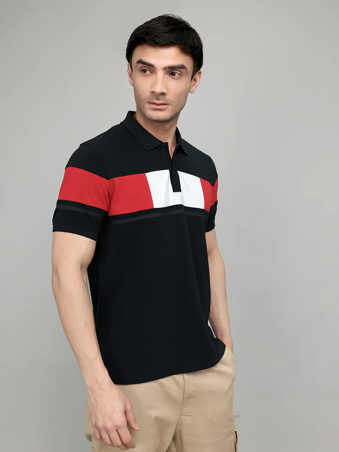 Rock.it Men Black Colourblocked Collar Half Sleeve T-Shirt - Image 3