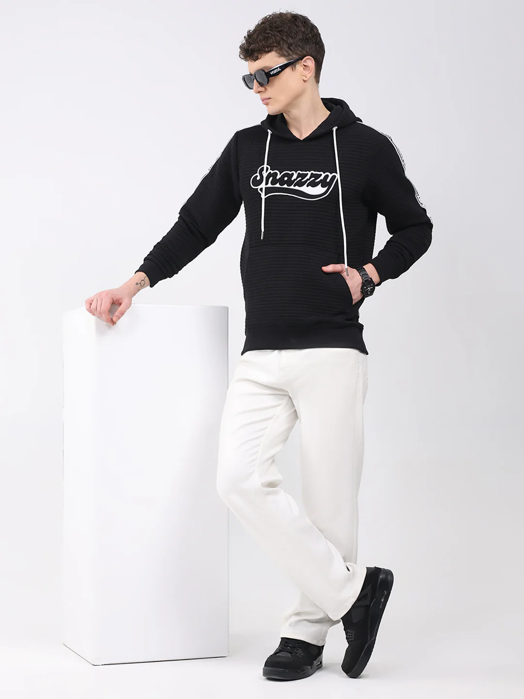 Rock.it Men Black Embroidered Hooded Full Sleeve Sweatshirt - Image 2
