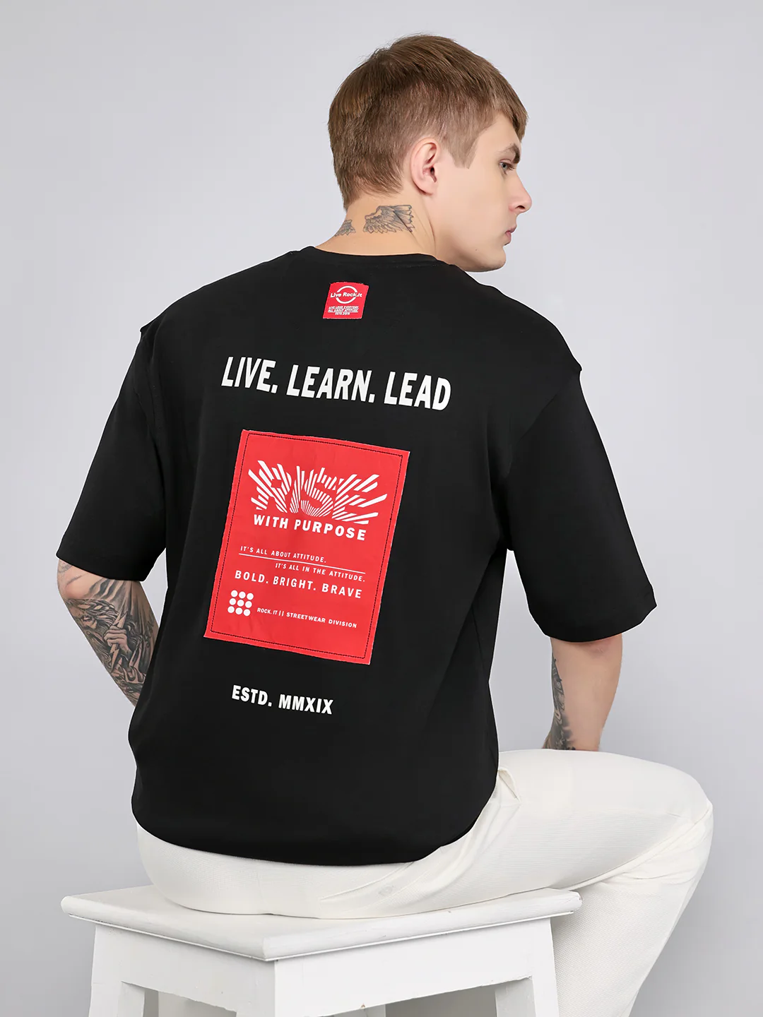 Rock.it Men Black Printed Round Neck Drop Shoulder Half Sleeve T-Shirt - Image 7