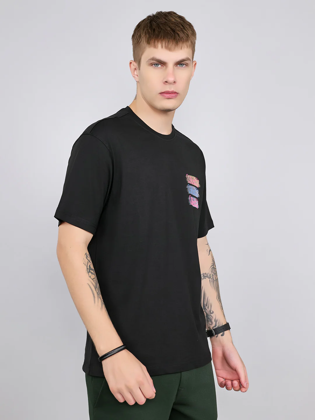 Rock.it Men Black Printed Round Neck Drop Shoulder Half Sleeve T-Shirt - Image 3