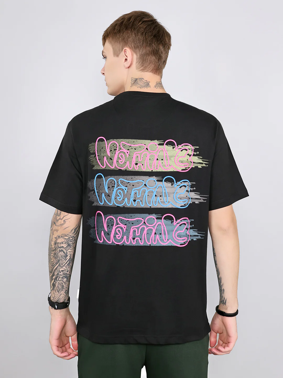 Rock.it Men Black Printed Round Neck Drop Shoulder Half Sleeve T-Shirt - Image 4