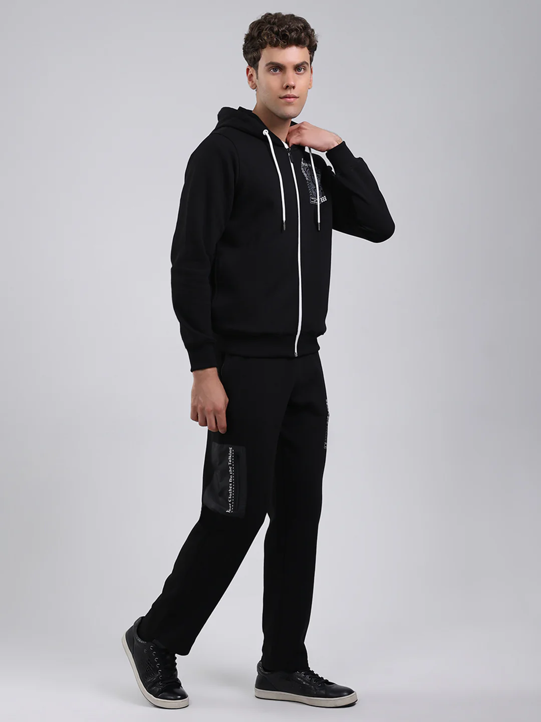 Rock.it Men Black Printed Round Neck Full Sleeve Winter Tracksuit - Image 4