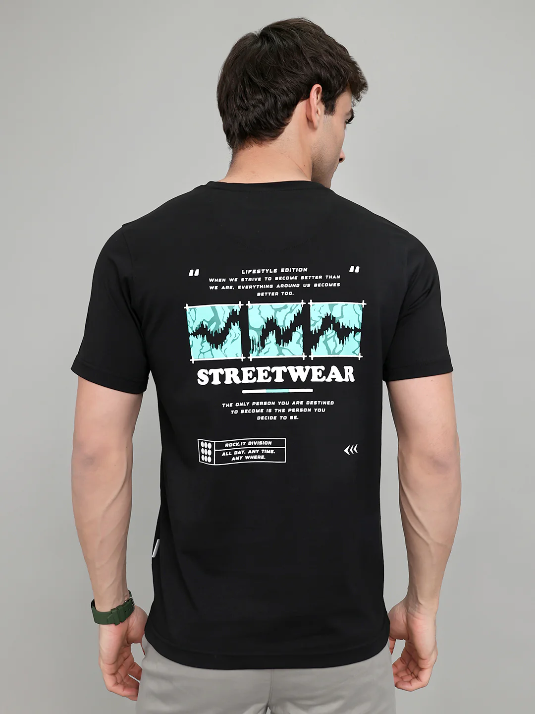 Rock.it Men Black Printed Round Neck Half Sleeve T-Shirt - Image 4