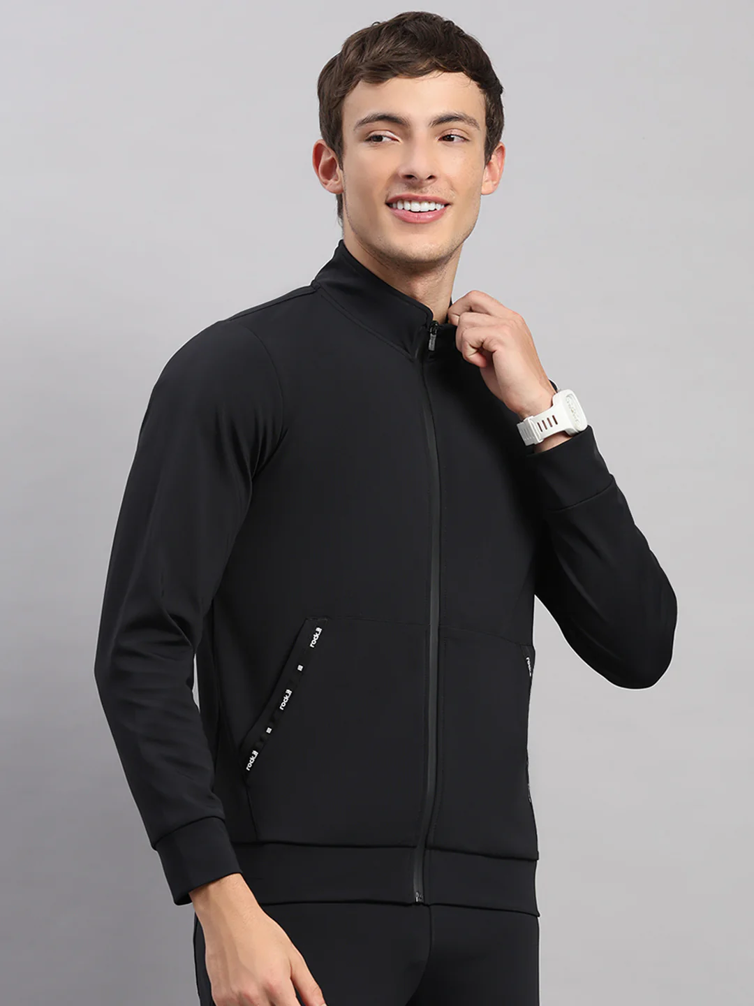 Rock.it Men Black Self Design Collar Full Sleeve Sweatshirt - Image 4