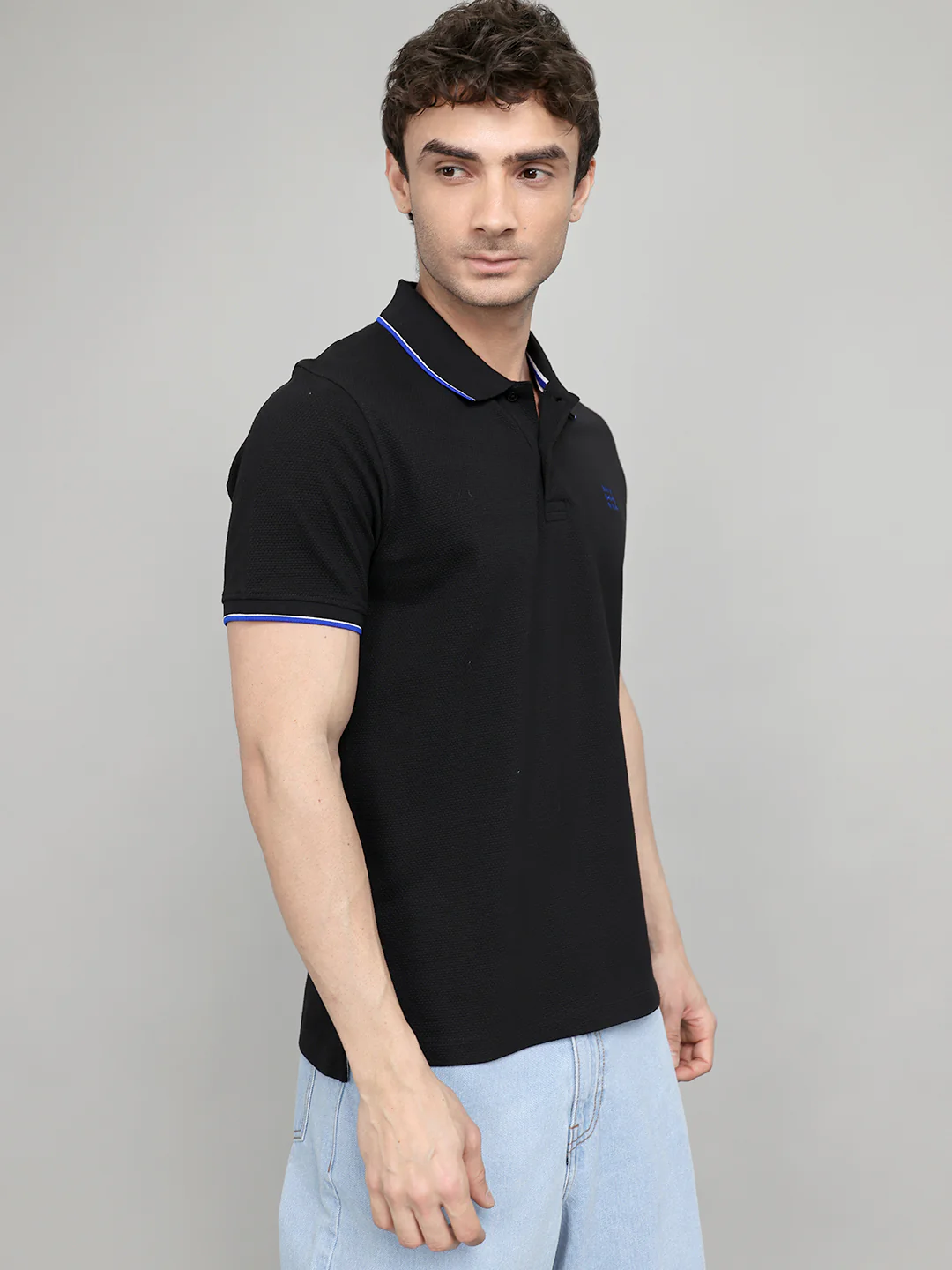 Rock.it Men Black Self Design Collar Half Sleeve T-Shirt - Image 3