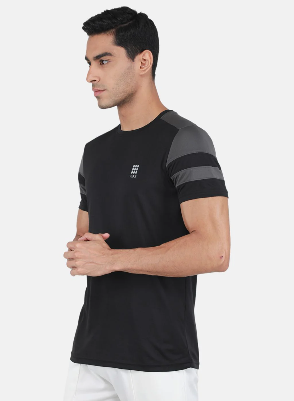 Rock.it Men Black Self Design T-Shirt - Image 2