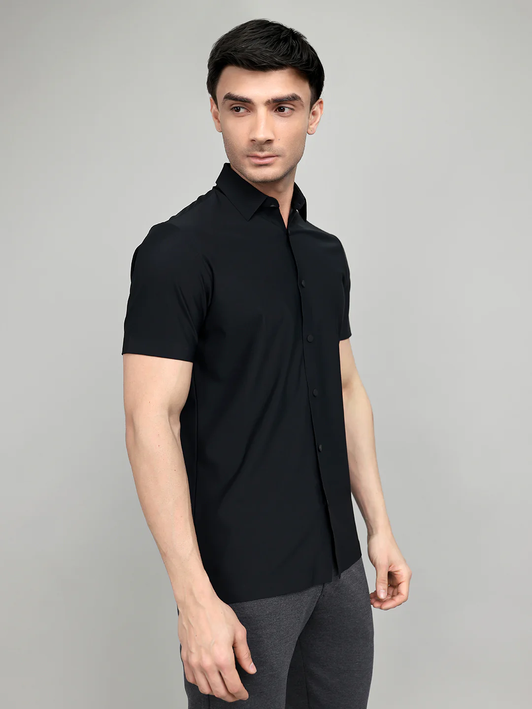 Rock.it Men Black Solid Collar Half Sleeve Shirt - Image 3