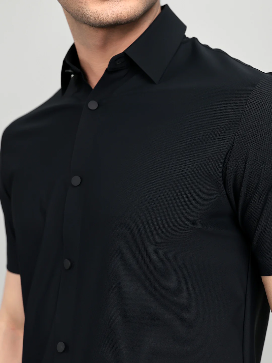 Rock.it Men Black Solid Collar Half Sleeve Shirt - Image 5