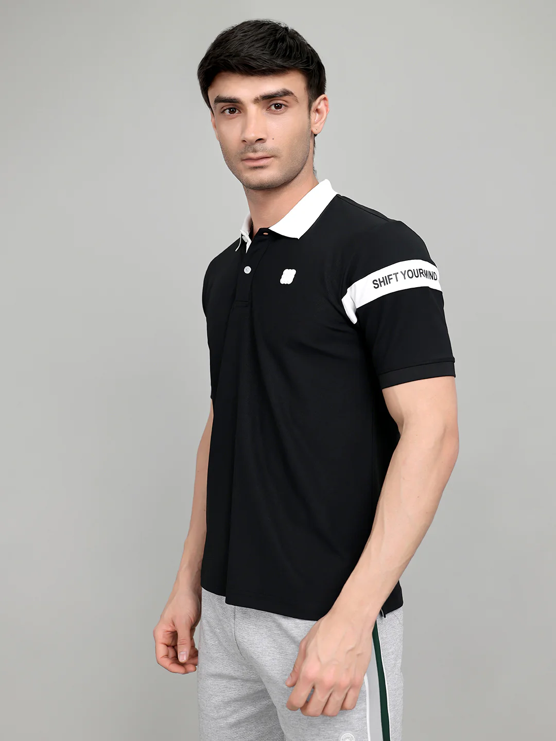 Rock.it Men Black Solid Collar Half Sleeve T-Shirt - Image 2