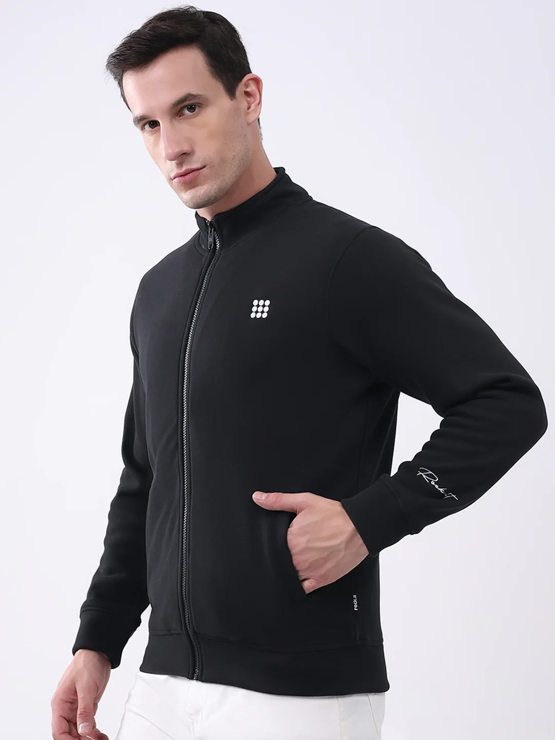 Rock.it Men Black Solid Mock Neck Full Sleeve Sweatshirt - Image 3