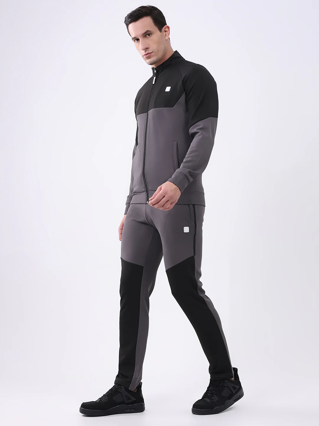Rock.it Men Black Solid Mock Neck Full Sleeve Winter Tracksuit - Image 3