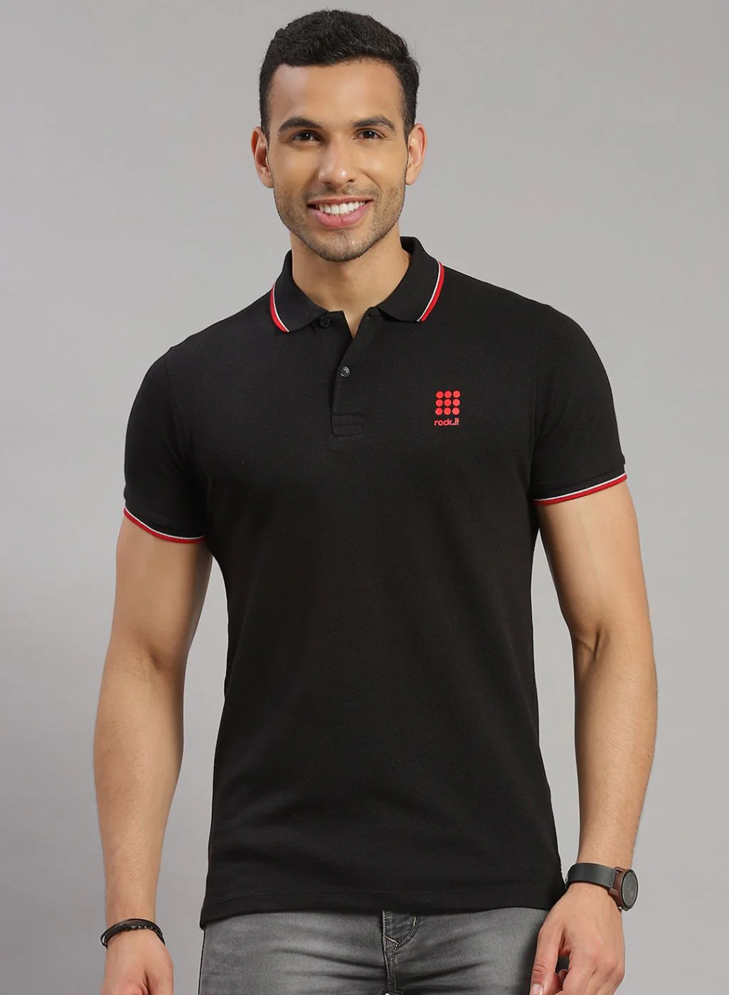 Rock.it Men Black Solid T-Shirt - Image 2