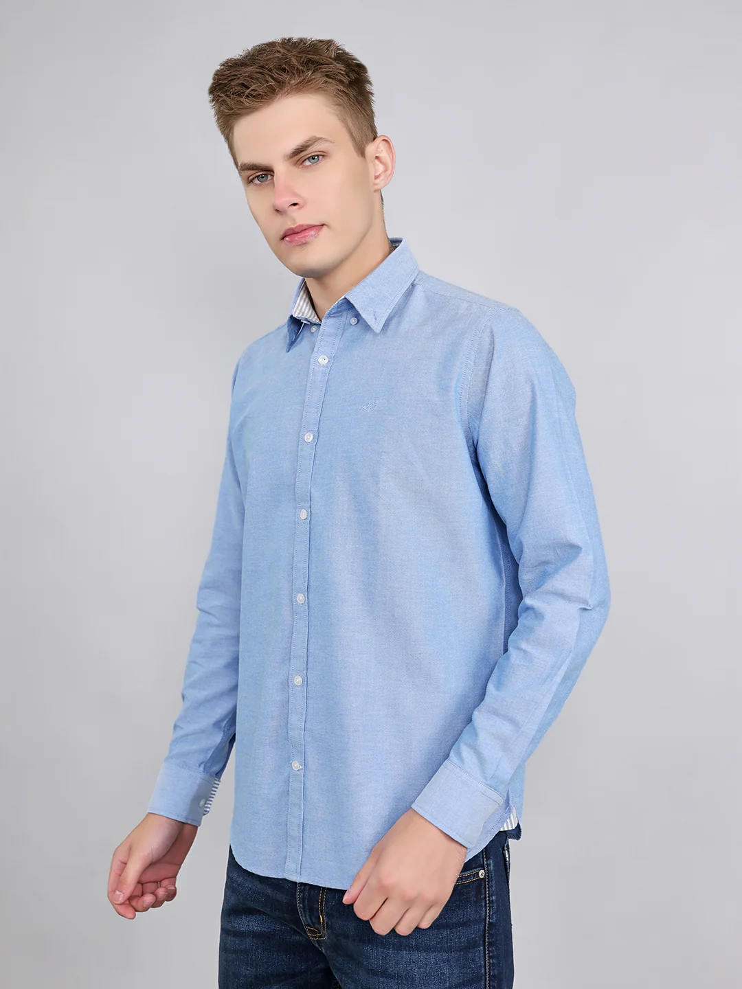 Rock.it Men Blue Solid Collar Full Sleeve Shirt - Image 2