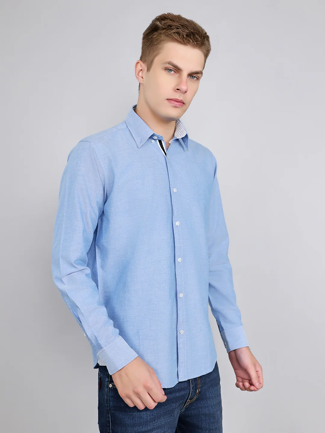 Rock.it Men Blue Solid Collar Full Sleeve Shirt - Image 3