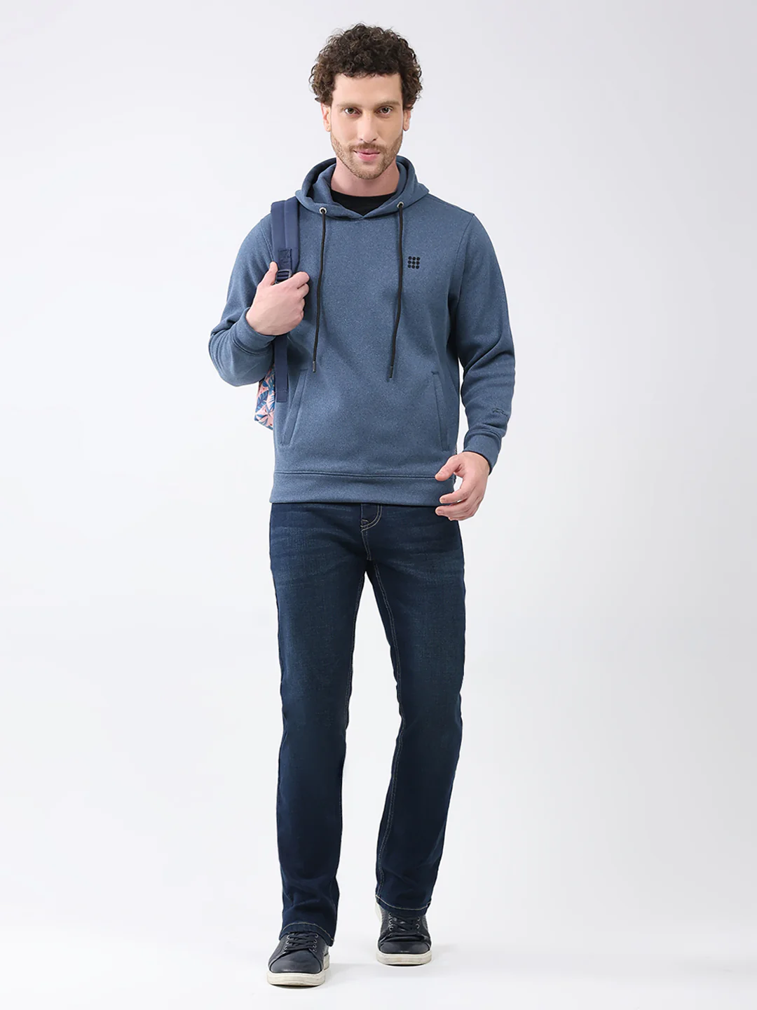 Rock.it Men Blue Solid Hooded Full Sleeve Sweatshirt - Image 2