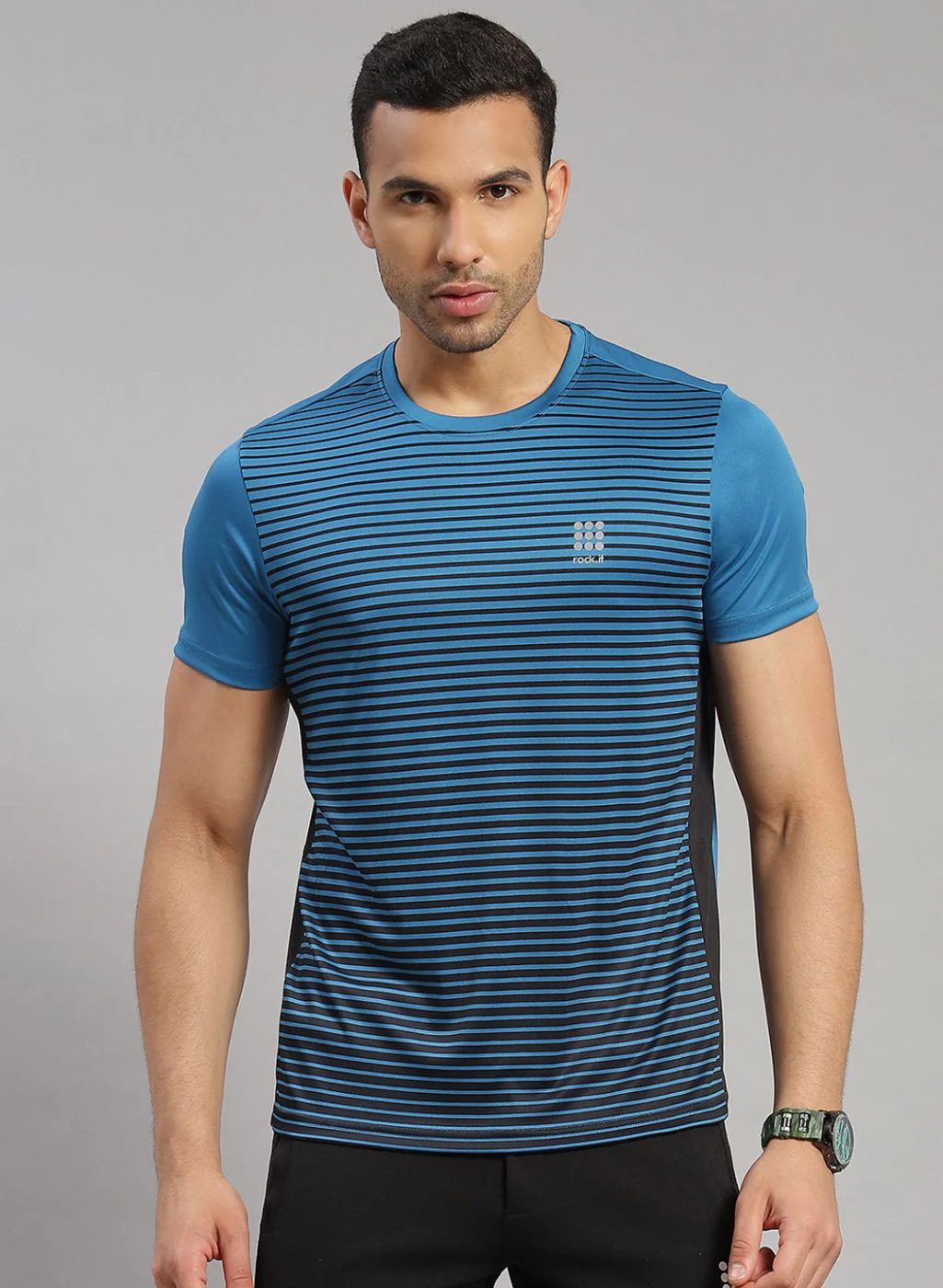 Rock.it Men Blue Stripe T-Shirt - Image 2