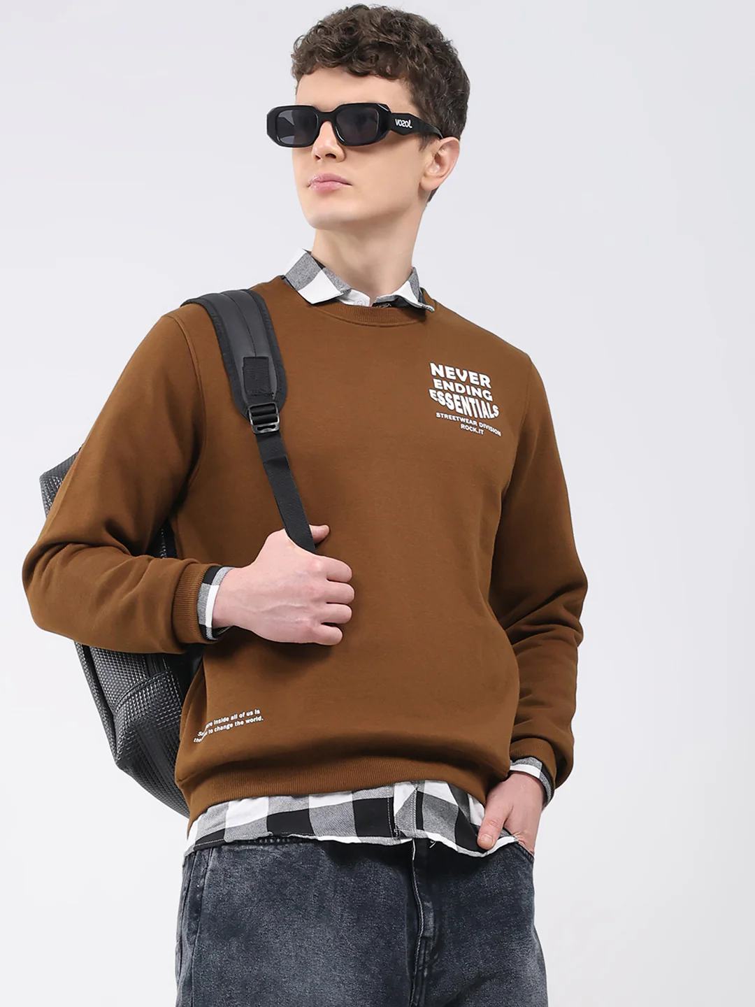 Rock.it Men Brown Printed Round Neck Full Sleeve Sweatshirt - Image 6