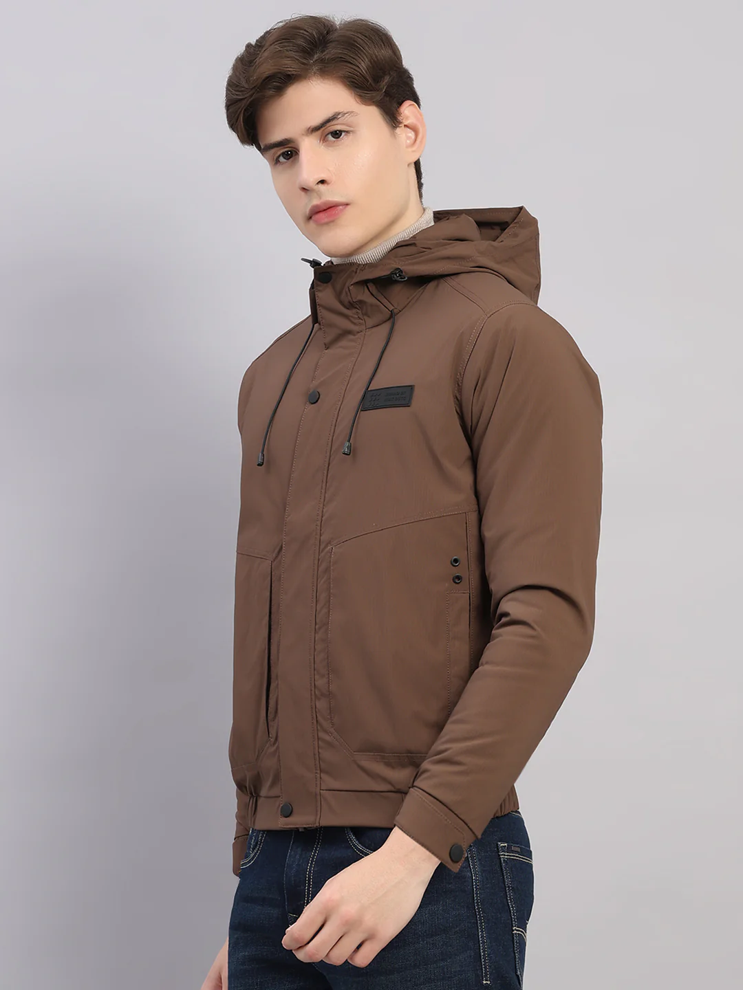 Rock.it Men Brown Solid Hooded Full Sleeve Jacket - Image 3
