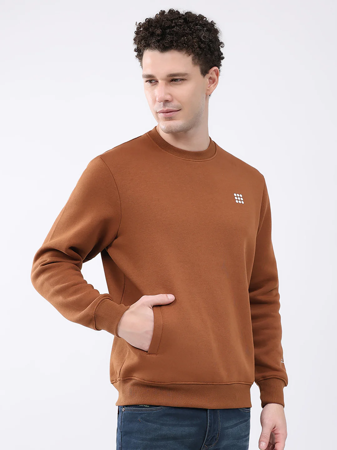 Rock.it Men Brown Solid Round Neck Full Sleeve Sweatshirt - Image 4
