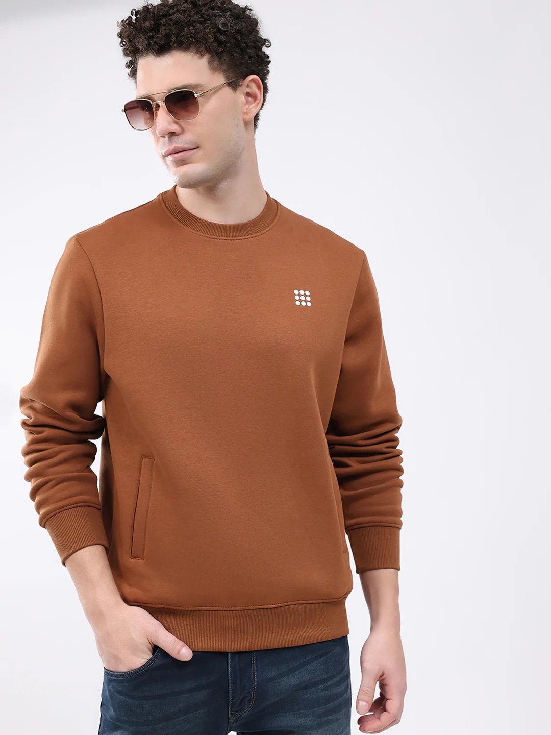 Rock.it Men Brown Solid Round Neck Full Sleeve Sweatshirt - Image 6