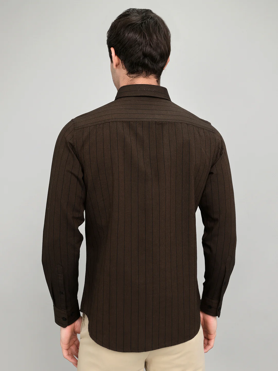 Rock.it Men Brown Stripe Collar Full Sleeve Shirt - Image 4