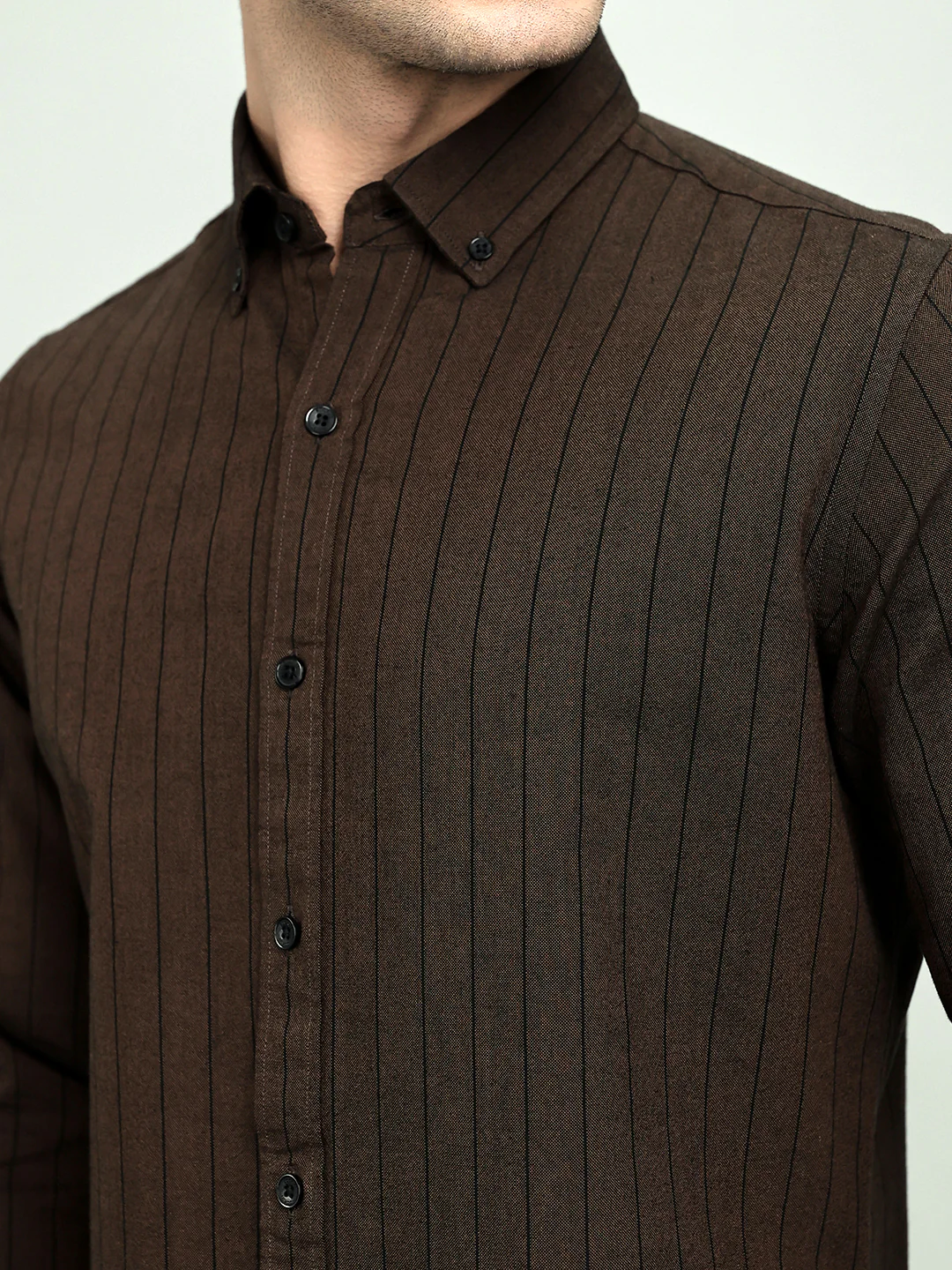 Rock.it Men Brown Stripe Collar Full Sleeve Shirt - Image 5