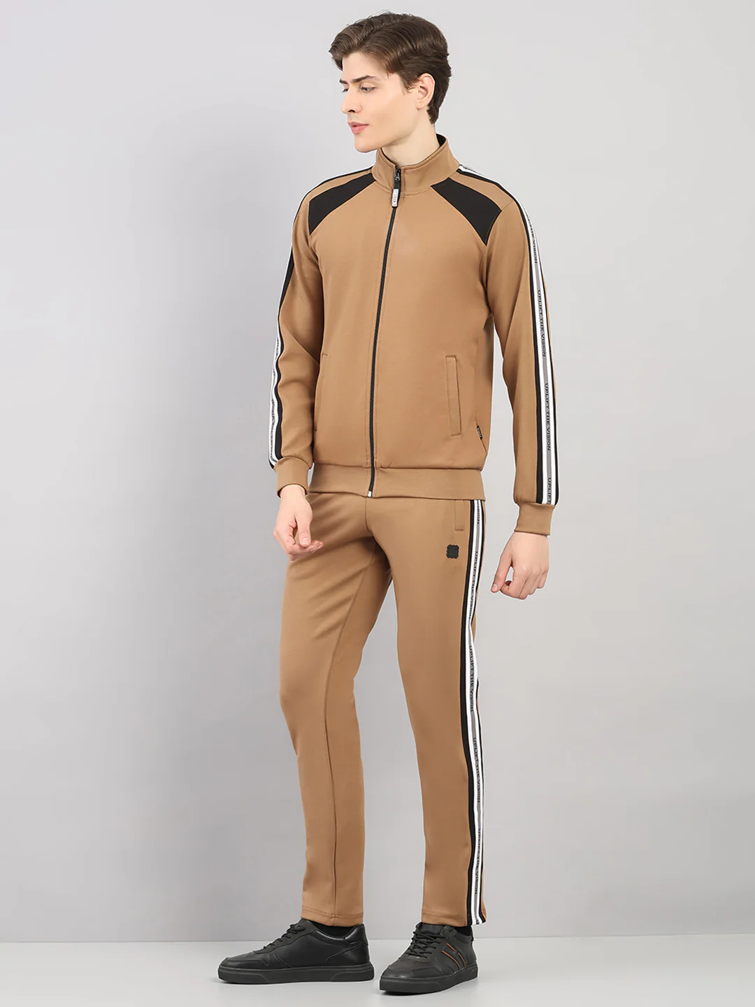 Rock.it Men Camel Brown Solid Round Neck Sleeveless Winter Tracksuit - Image 3