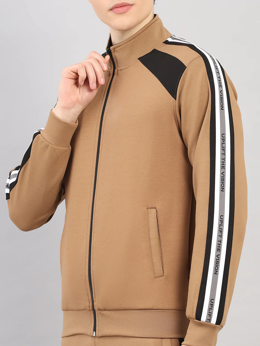 Rock.it Men Camel Brown Solid Round Neck Sleeveless Winter Tracksuit - Image 8