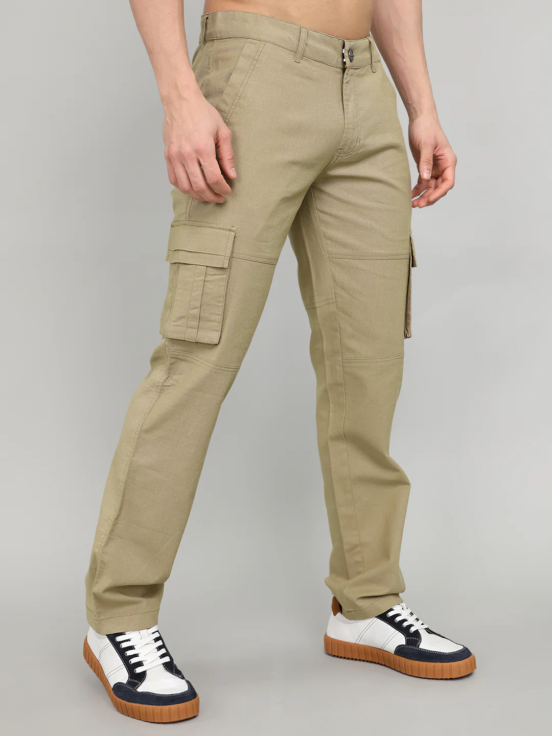 Rock.it Men Camel Brown Solid Slim Fit Cargo - Image 3