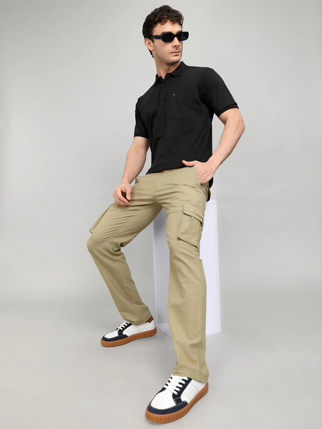 Rock.it Men Camel Brown Solid Slim Fit Cargo - Image 6