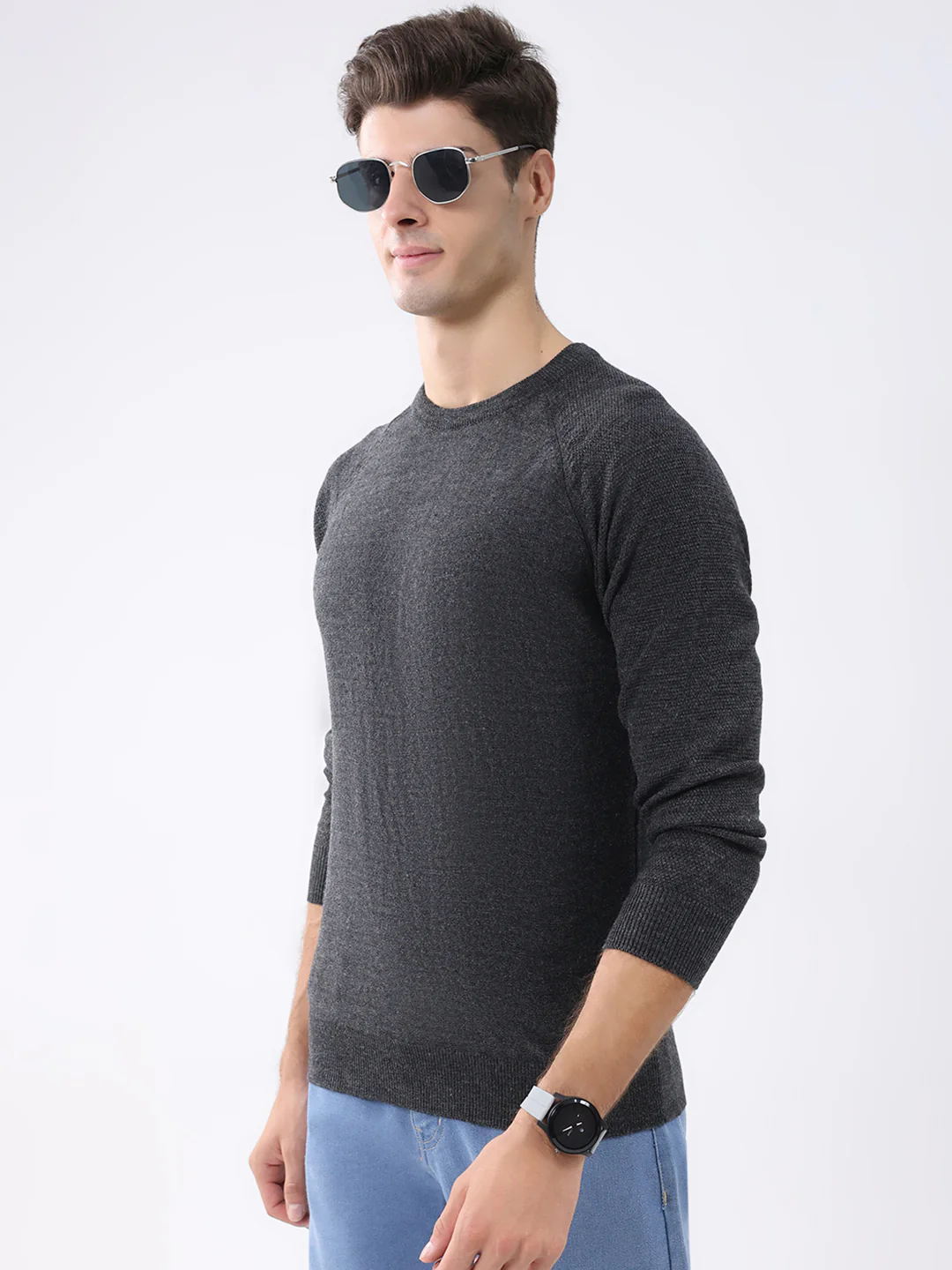 Rock.it Men Charcoal Solid Round Neck Full Sleeve Pullover - Image 6