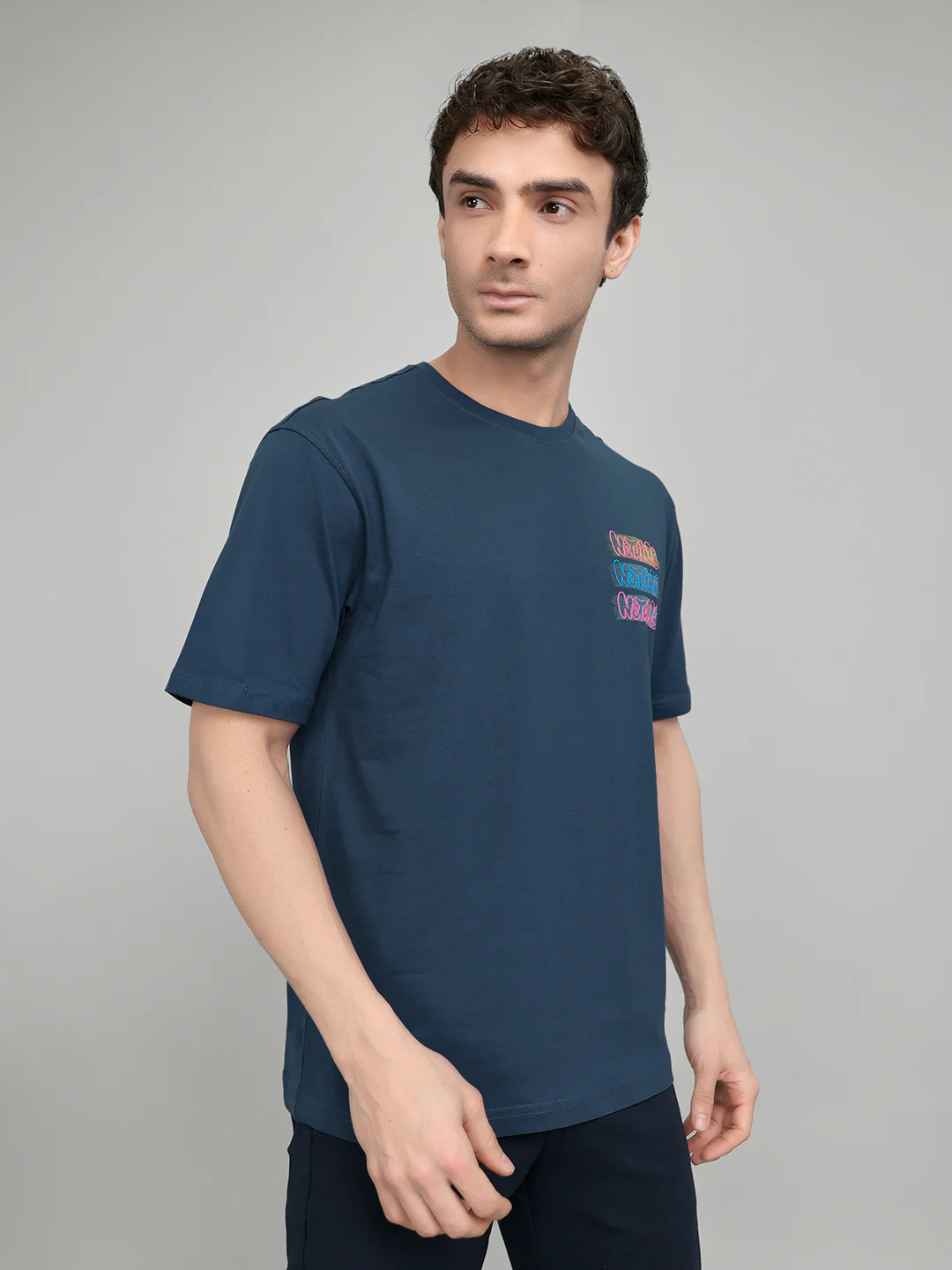 Rock.it Men Dark Blue Back Printed Round Neck Half Sleeve T-Shirt - Image 3