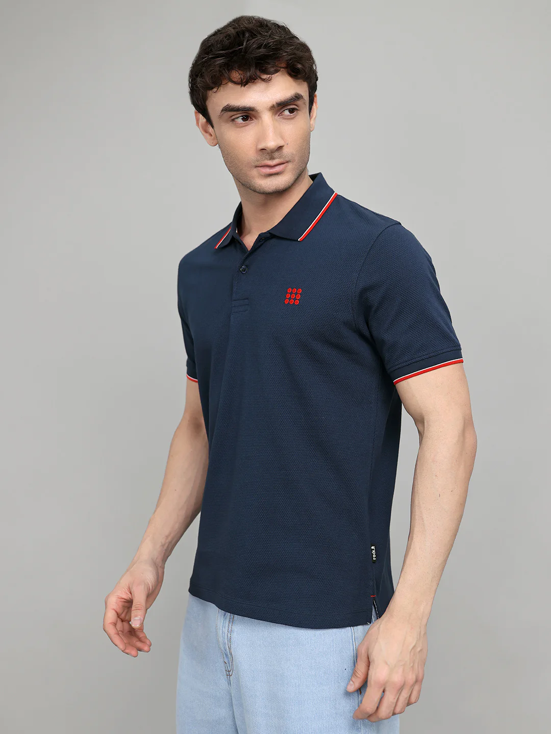 Rock.it Men Dark Blue Self Design Collar Half Sleeve T-Shirt - Image 2