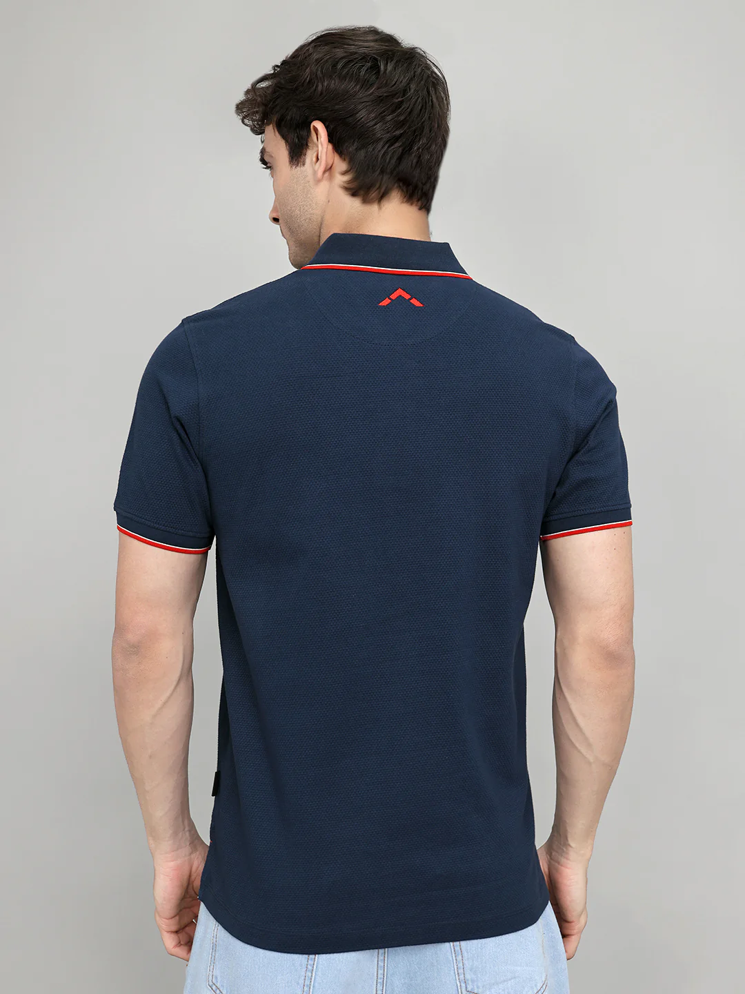 Rock.it Men Dark Blue Self Design Collar Half Sleeve T-Shirt - Image 4