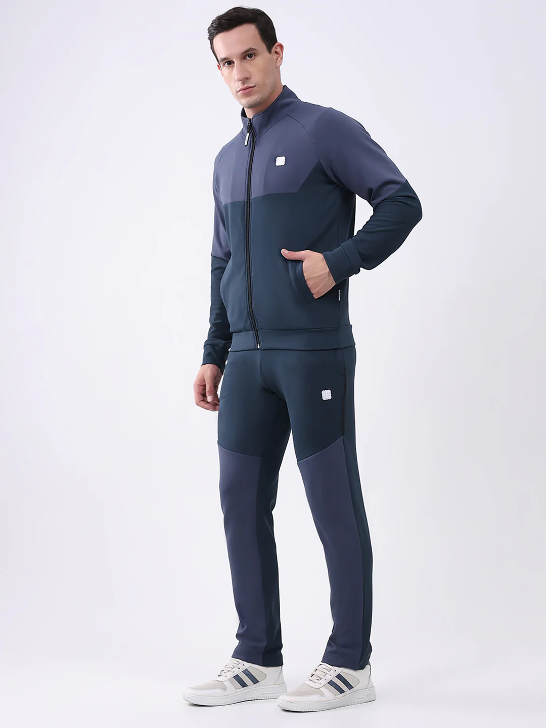 Rock.it Men Dark Blue Solid Mock Neck Full Sleeve Winter Tracksuit - Image 3