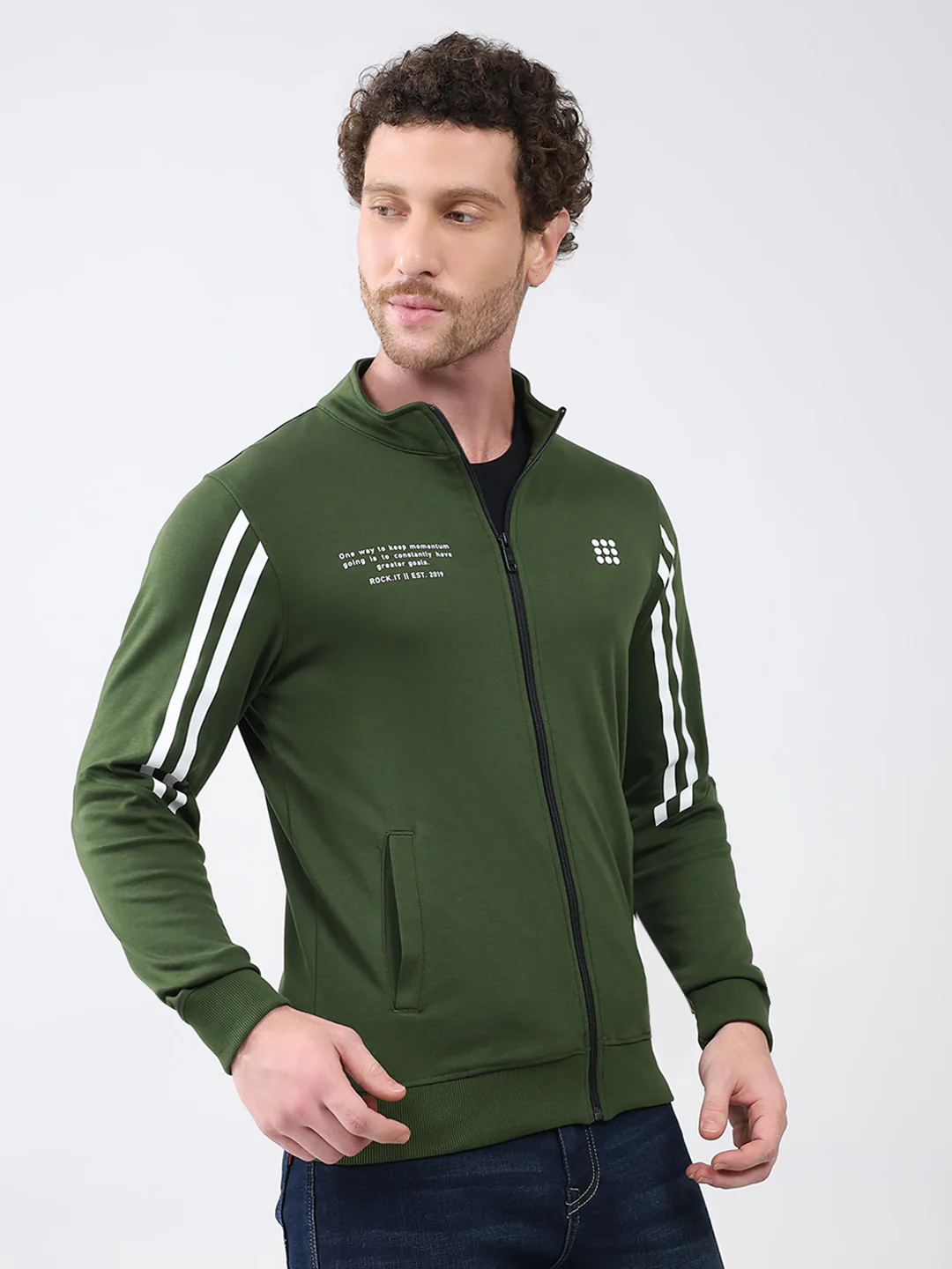 Rock.it Men Green Printed Mock Neck Full Sleeve Sweatshirt - Image 4