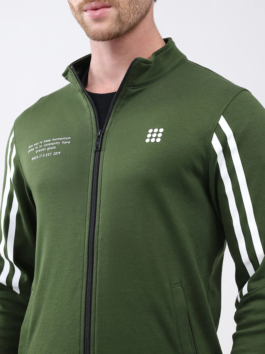 Rock.it Men Green Printed Mock Neck Full Sleeve Sweatshirt - Image 6