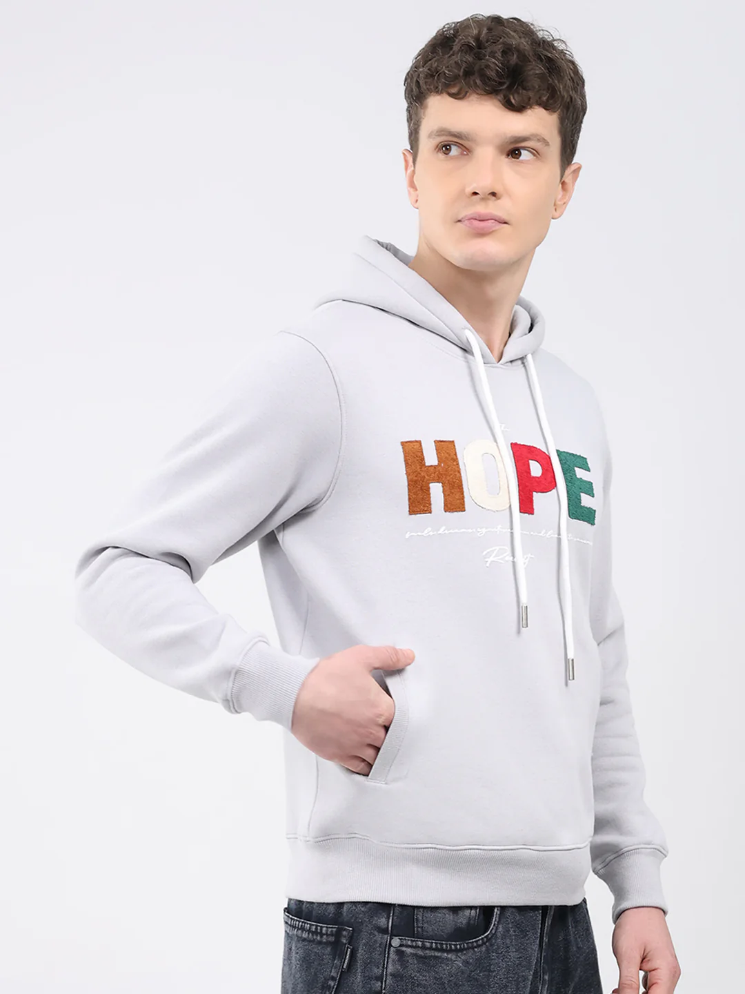 Rock.it Men Grey Embroidered Hooded Full Sleeve Sweatshirt - Image 4