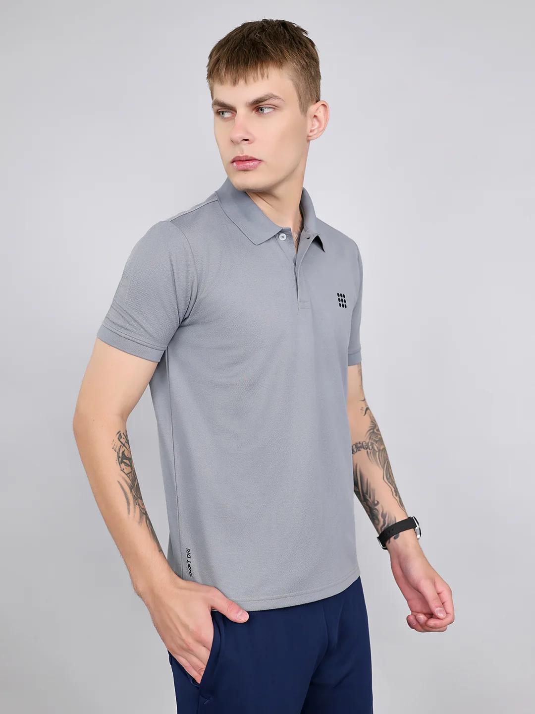 Rock.it Men Grey Jacquard Collar Half Sleeve T-Shirt - Image 3