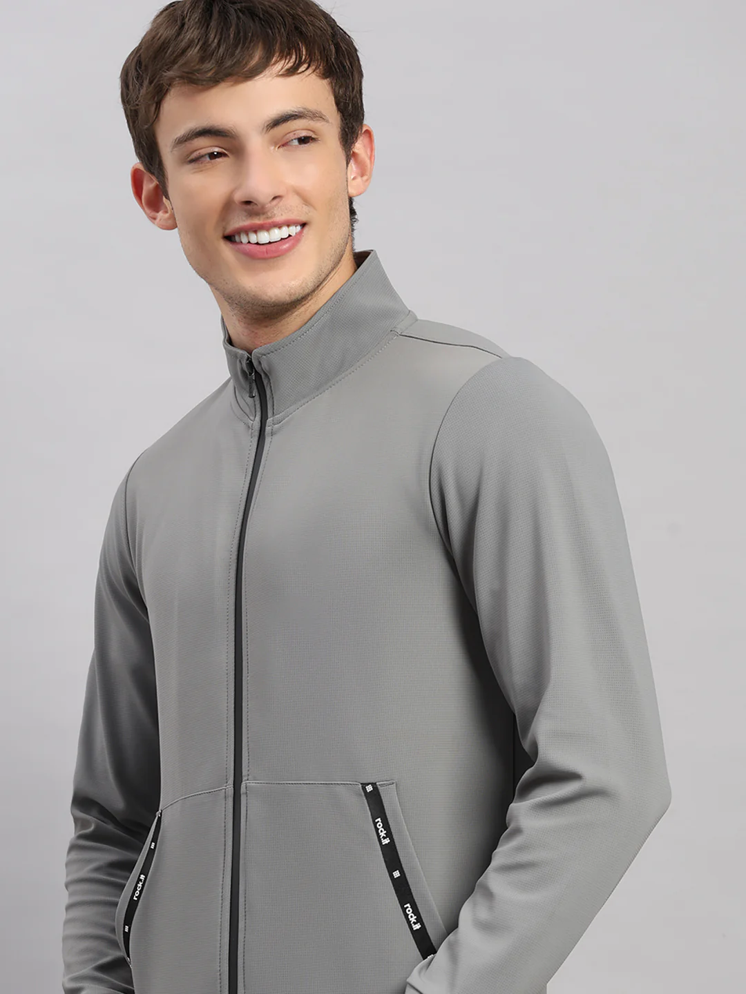 Rock.it Men Grey Self Design Collar Full Sleeve Sweatshirt - Image 6