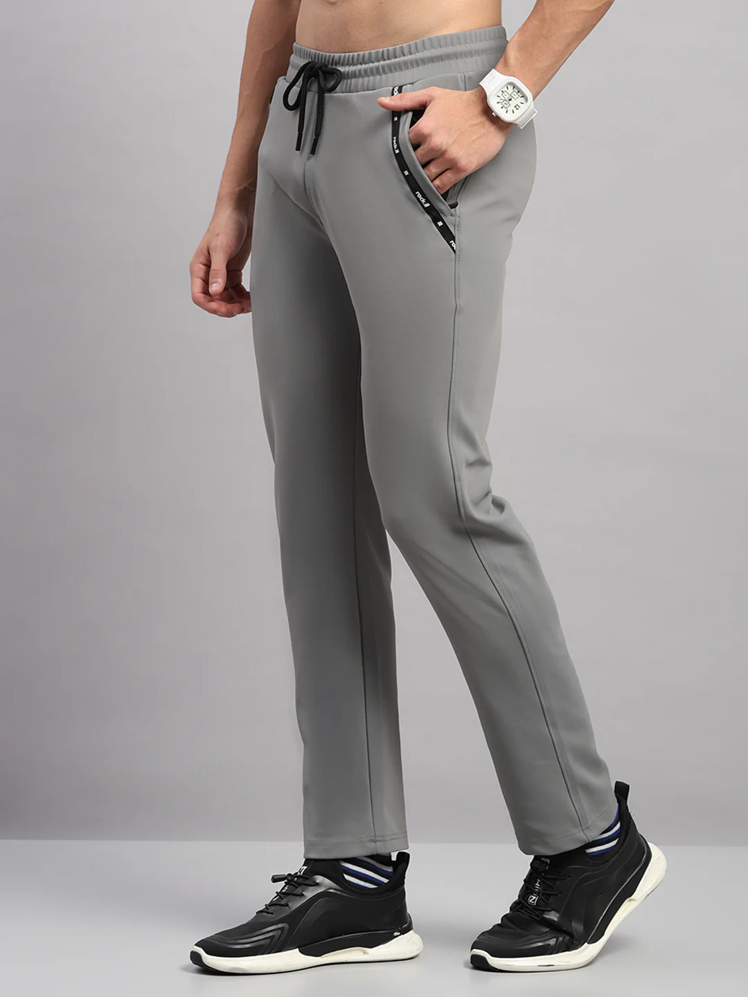 Rock.it Men Grey Self Design Slim Fit Winter Lower - Image 3