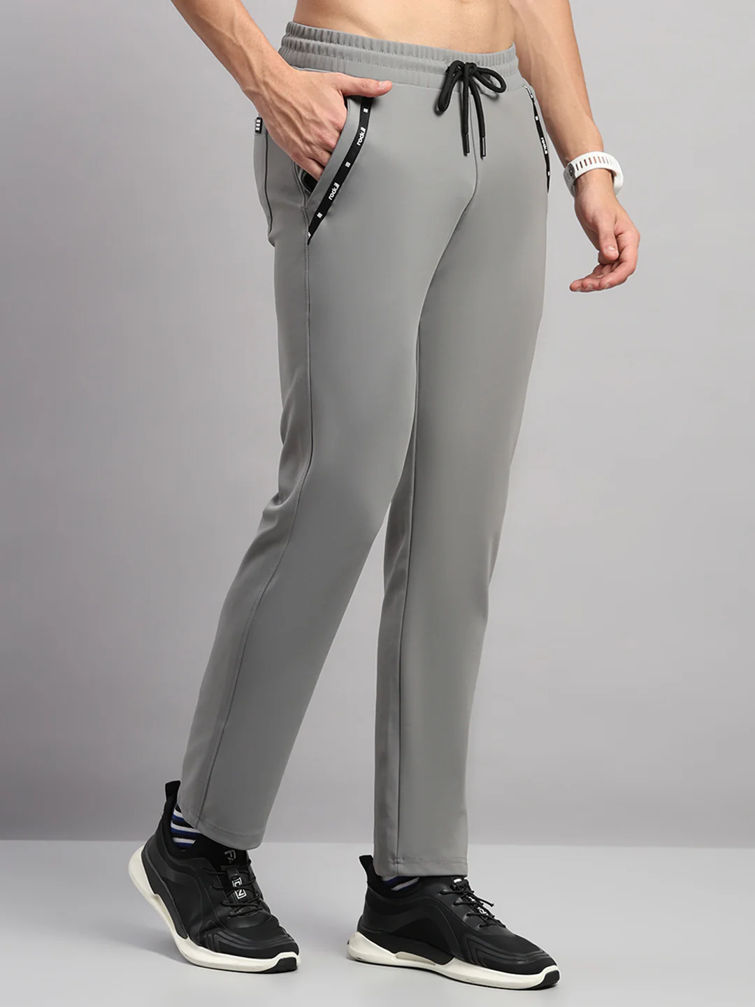 Rock.it Men Grey Self Design Slim Fit Winter Lower - Image 4