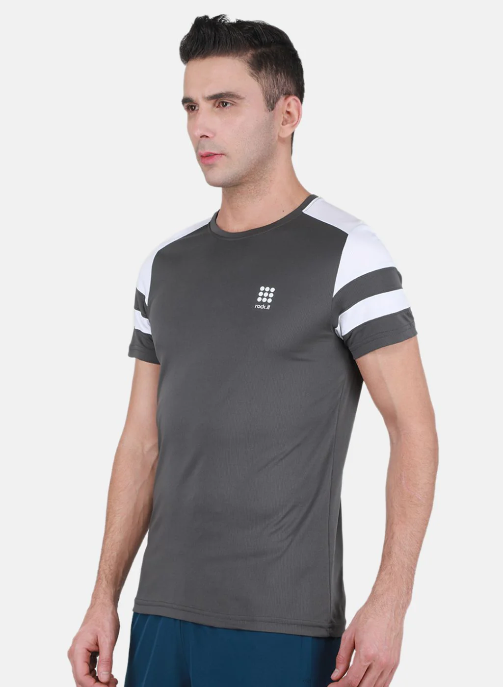 Rock.it Men Grey Self Design T-Shirt - Image 2