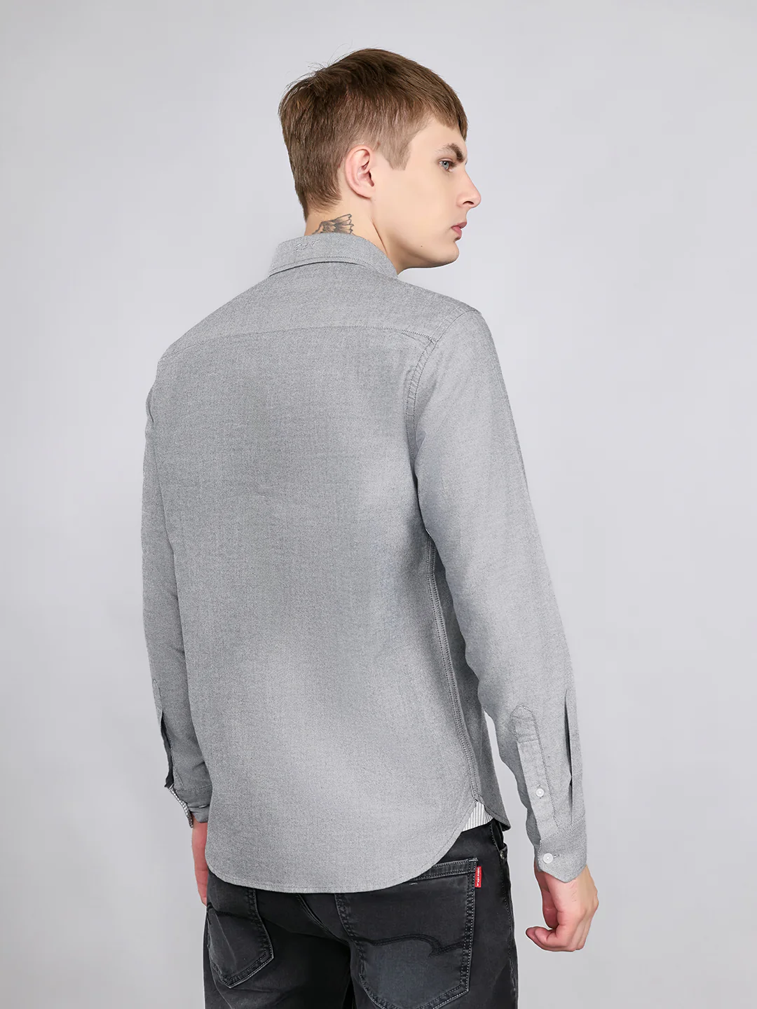 Rock.it Men Grey Solid Collar Full Sleeve Shirt - Image 4