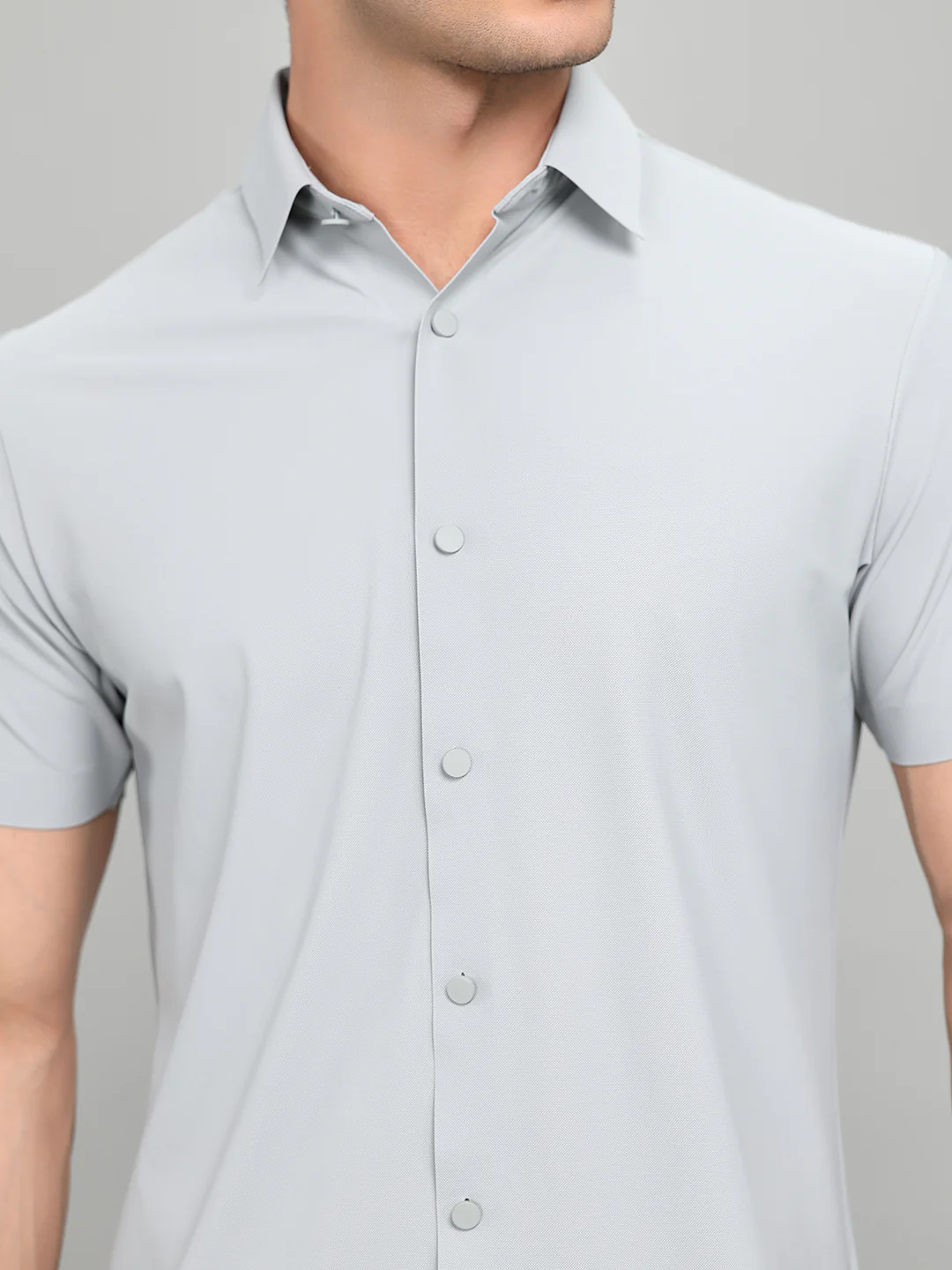 Rock.it Men Grey Solid Collar Half Sleeve Shirt - Image 5