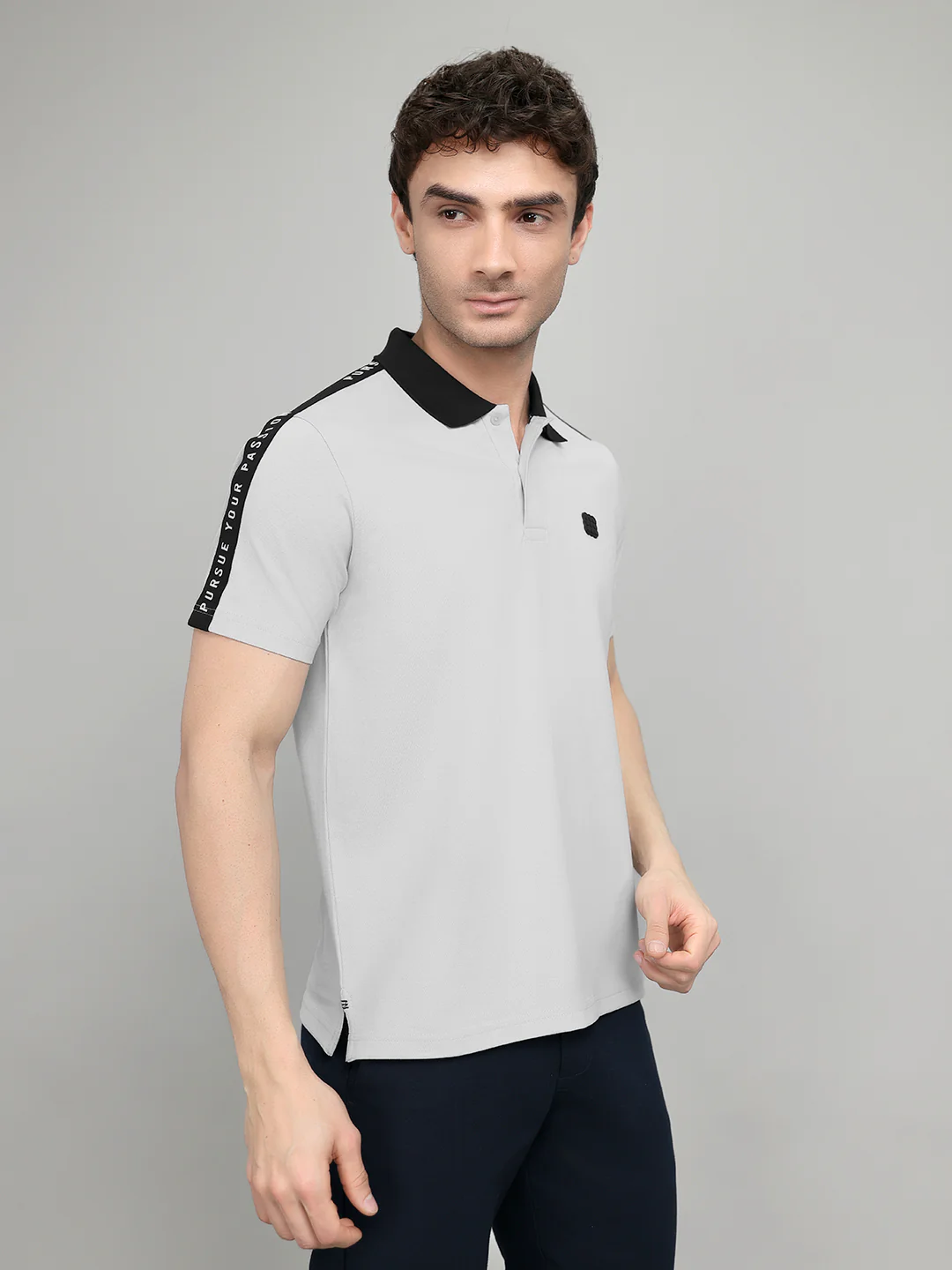 Rock.it Men Grey Solid Collar Half Sleeve T-Shirt - Image 3