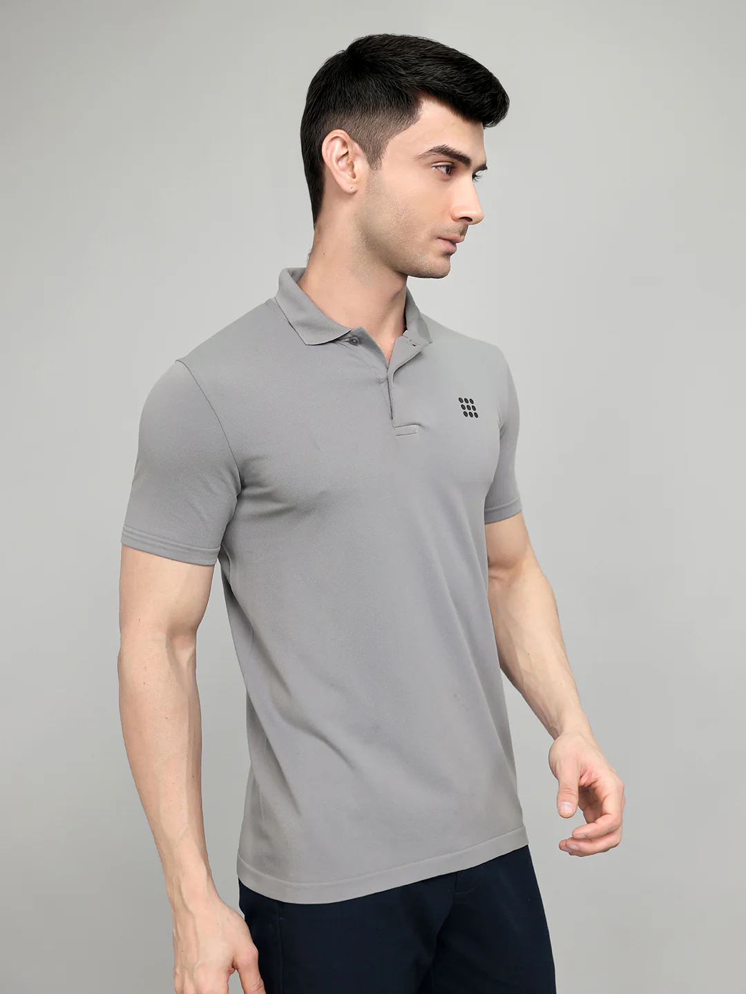 Rock.it Men Grey Solid Collar Half Sleeve T-Shirt - Image 3