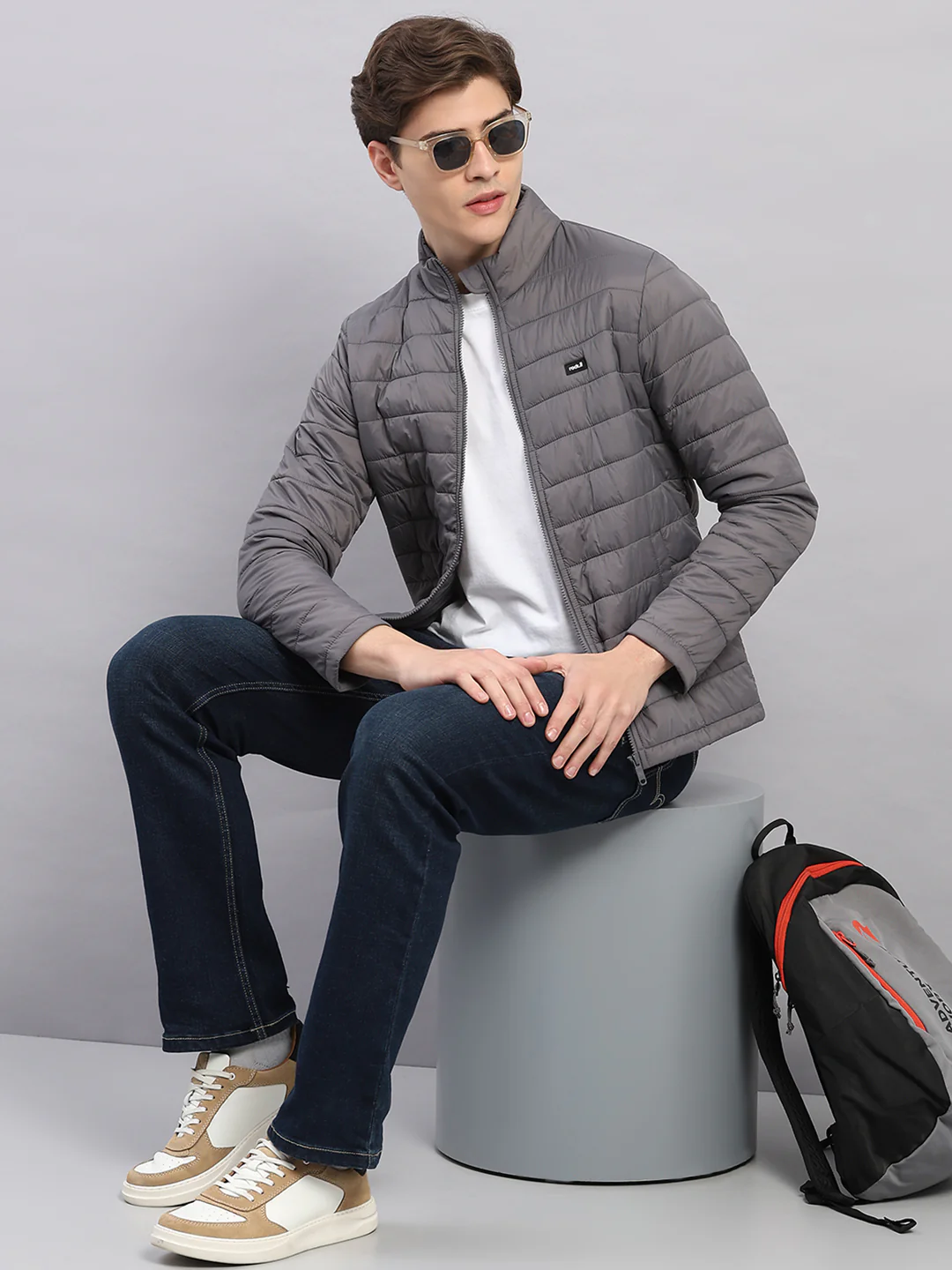 Rock.it Men Grey Solid Stand Collar Full Sleeve Jacket - Image 2