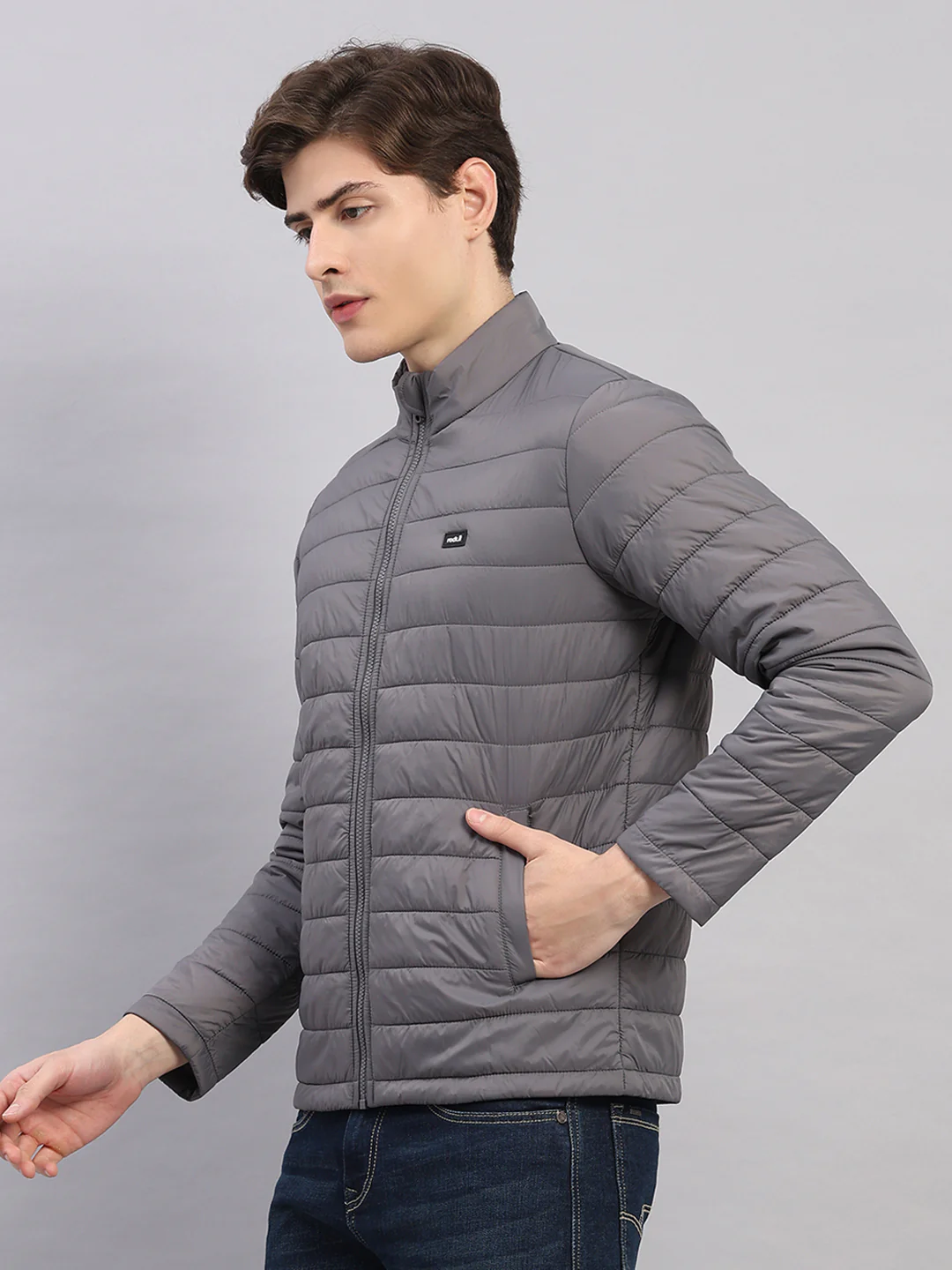 Rock.it Men Grey Solid Stand Collar Full Sleeve Jacket - Image 3